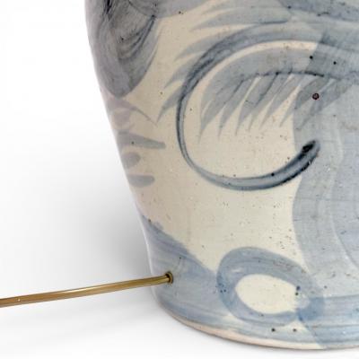 Large Blue White Ming Style Table Lamp with Floral Motif