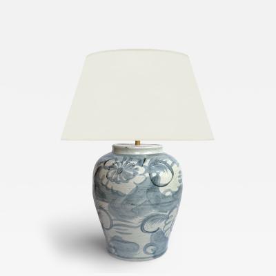 Large Blue White Ming Style Table Lamp with Floral Motif