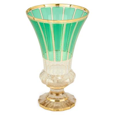 Large Bohemian green and clear glass vase or goblet