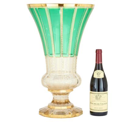 Large Bohemian green and clear glass vase or goblet