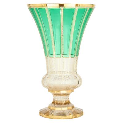 Large Bohemian green and clear glass vase or goblet