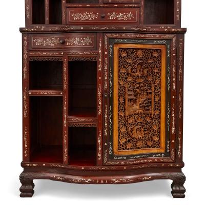 Large Bone Inlaid Hardwood Boxwood and Ebony Chinese Cabinet