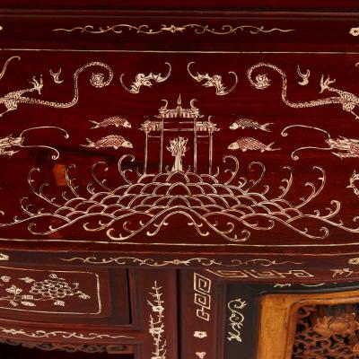 Large Bone Inlaid Hardwood Boxwood and Ebony Chinese Cabinet