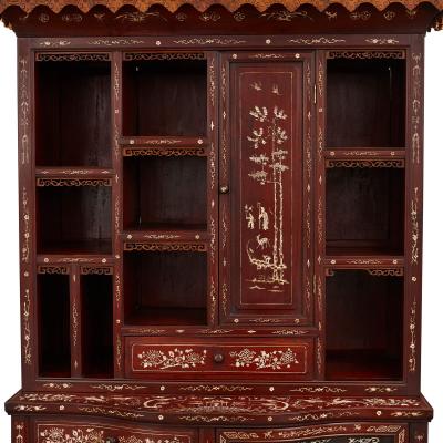 Large Bone Inlaid Hardwood Boxwood and Ebony Chinese Cabinet