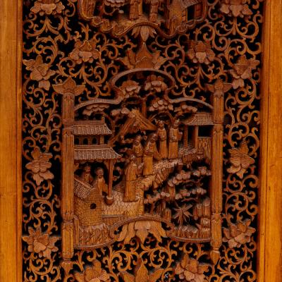 Large Bone Inlaid Hardwood Boxwood and Ebony Chinese Cabinet