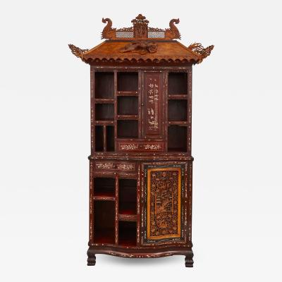 Large Bone Inlaid Hardwood Boxwood and Ebony Chinese Cabinet