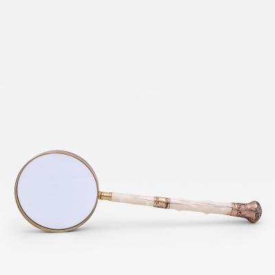 Large Bone and 9K Gold Magnifying Glass England circa 1920