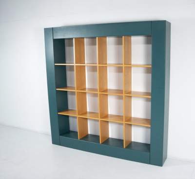 Large Bookcase Loop by Pierluigi Molinari Wood and Leather Italy 1990s