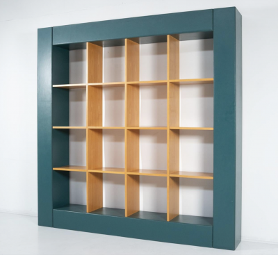 Large Bookcase Loop by Pierluigi Molinari Wood and Leather Italy 1990s