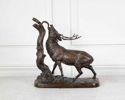 Large Bronze Animal Group Rutting Stag Late 19th Century