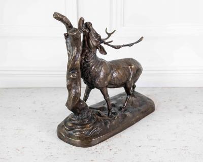 Large Bronze Animal Group Rutting Stag Late 19th Century