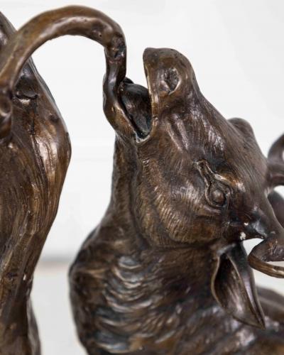 Large Bronze Animal Group Rutting Stag Late 19th Century