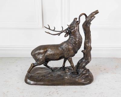 Large Bronze Animal Group Rutting Stag Late 19th Century