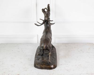 Large Bronze Animal Group Rutting Stag Late 19th Century