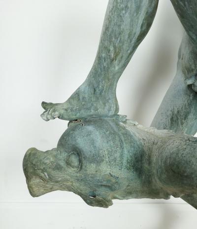 Large Bronze Art Deco Statue of Boy on Dolphin circa 1920