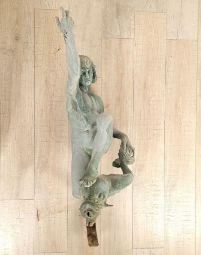 Large Bronze Art Deco Statue of Boy on Dolphin circa 1920