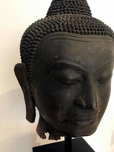 Large Bronze Buddha Head with Stand Thailand