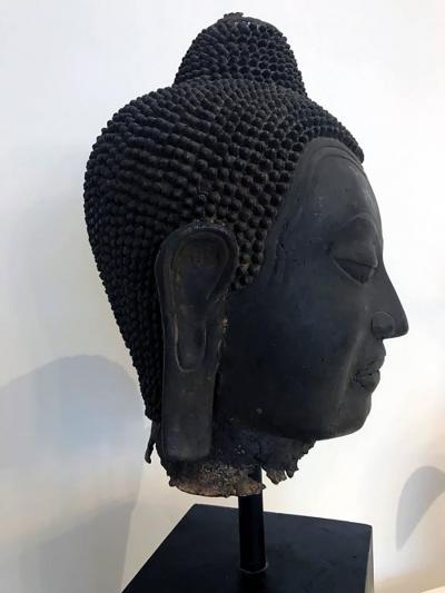 Large Bronze Buddha Head with Stand Thailand