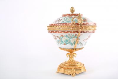 Large Bronze Mounted Porcelain Footed Centerpiece