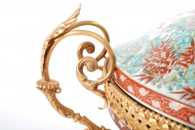 Large Bronze Mounted Porcelain Footed Centerpiece