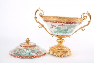 Large Bronze Mounted Porcelain Footed Centerpiece