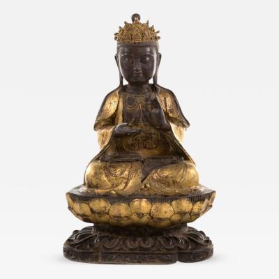 Large Bronze Statue of Bodhisattva on Double Lotus Throne