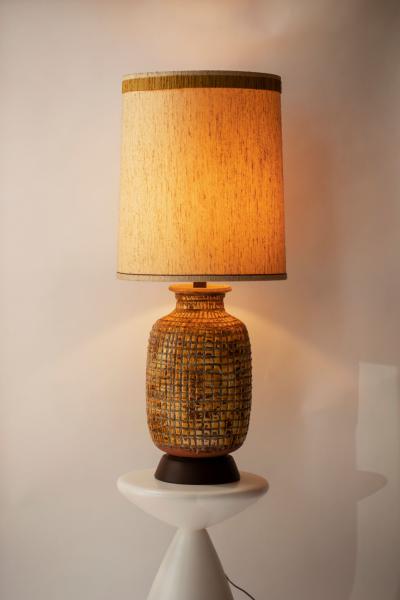 Large Brutalist Glazed Terracotta Lamp with Original Textured Shade