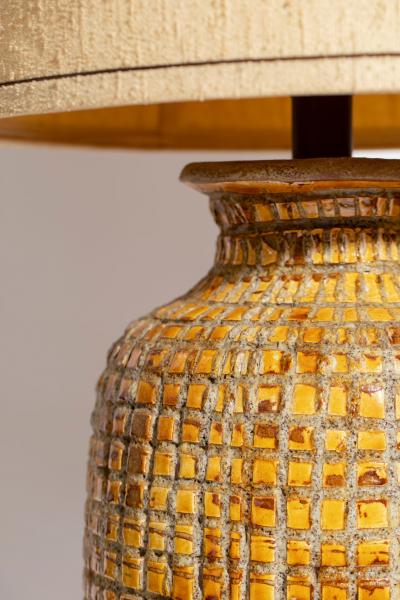 Large Brutalist Glazed Terracotta Lamp with Original Textured Shade