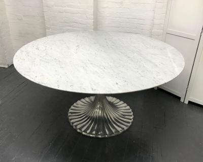 Large Carrara Marble Top Dining Table w Cast Aluminum Base