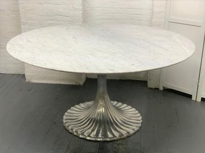 Large Carrara Marble Top Dining Table w Cast Aluminum Base