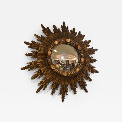 Large Carved Tiered Old Giltwood Sunburst Mirror from France