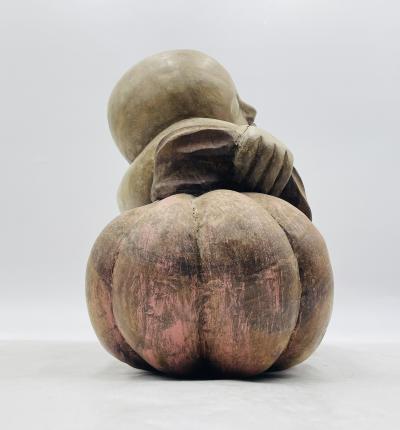 Large Carved Wood Sculpture of a Sleeping Child with Pumpkin Southeast Asia