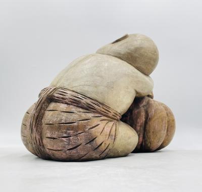 Large Carved Wood Sculpture of a Sleeping Child with Pumpkin Southeast Asia