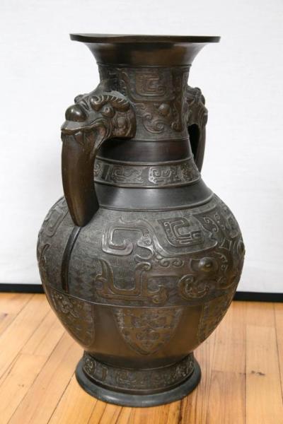 Large Chinese Archaistic Black Patina Bronze Vase