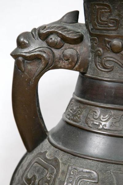 Large Chinese Archaistic Black Patina Bronze Vase
