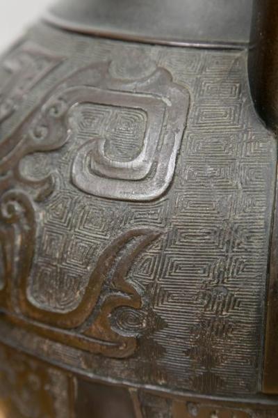 Large Chinese Archaistic Black Patina Bronze Vase