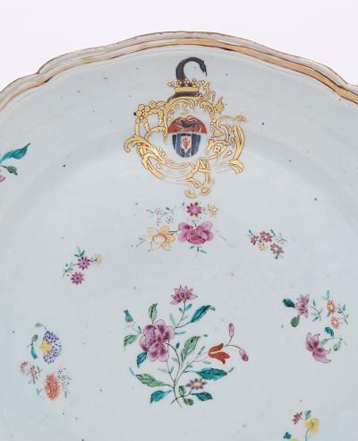 Large Chinese Export Mid 18th Century Armorial Charger in Famille Rose Colors