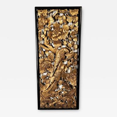 Large Chinese Giltwood Panel with Birds and Flowers Qing Dynasty