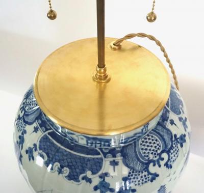 Large Chinese Late Qing Dynasty Blue and White Baluster Vase Table Lamp