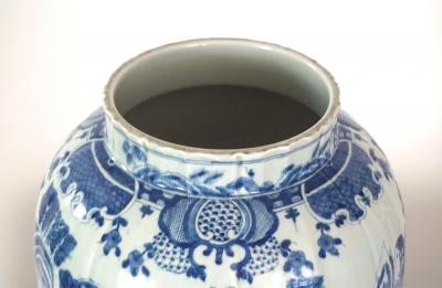 Large Chinese Late Qing Dynasty Blue and White Baluster Vase Table Lamp