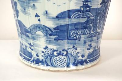 Large Chinese Late Qing Dynasty Blue and White Baluster Vase Table Lamp