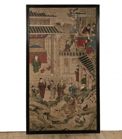 Large Chinese Painted Paper Panel circa 1900