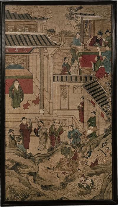 Large Chinese Painted Paper Panel circa 1900