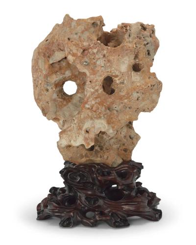 Large Chinese Taihu Scholar Stone on Custom Carved Wood Stand