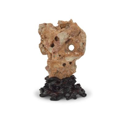 Large Chinese Taihu Scholar Stone on Custom Carved Wood Stand