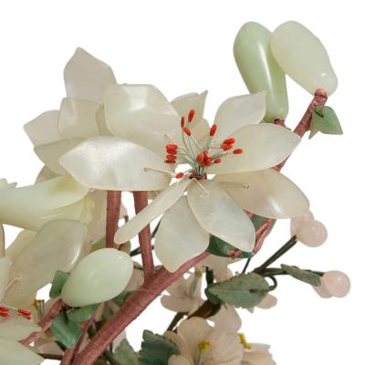 Large Chinese hardstone flower tree model in a cloisonn enamel pot