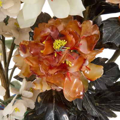 Large Chinese hardstone flower tree model in a cloisonn enamel pot