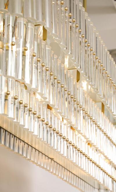 Large Clear Murano Glass Rods with Brass Frame Tiered Oval Chandelier Italy