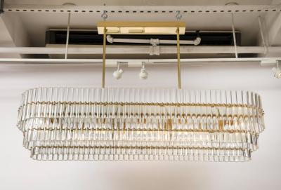 Large Clear Murano Glass Rods with Brass Frame Tiered Oval Chandelier Italy