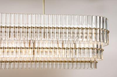 Large Clear Murano Glass Rods with Brass Frame Tiered Oval Chandelier Italy